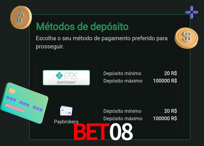 O cassino Bet08 oferece uma grande variedade de métodos de pagamento